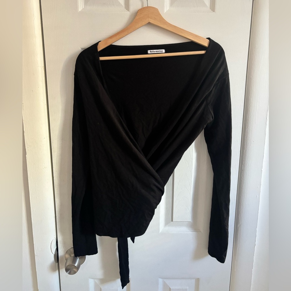 Reformation Black Wrap Top
